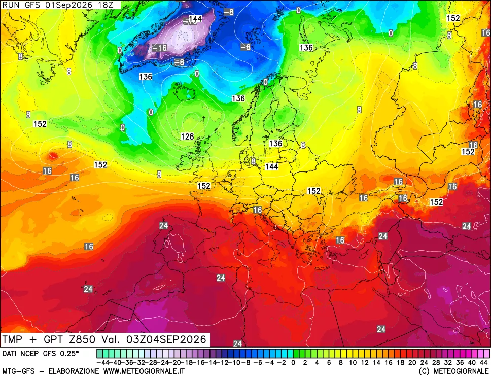 mappa 850 hPa Temp + GPT