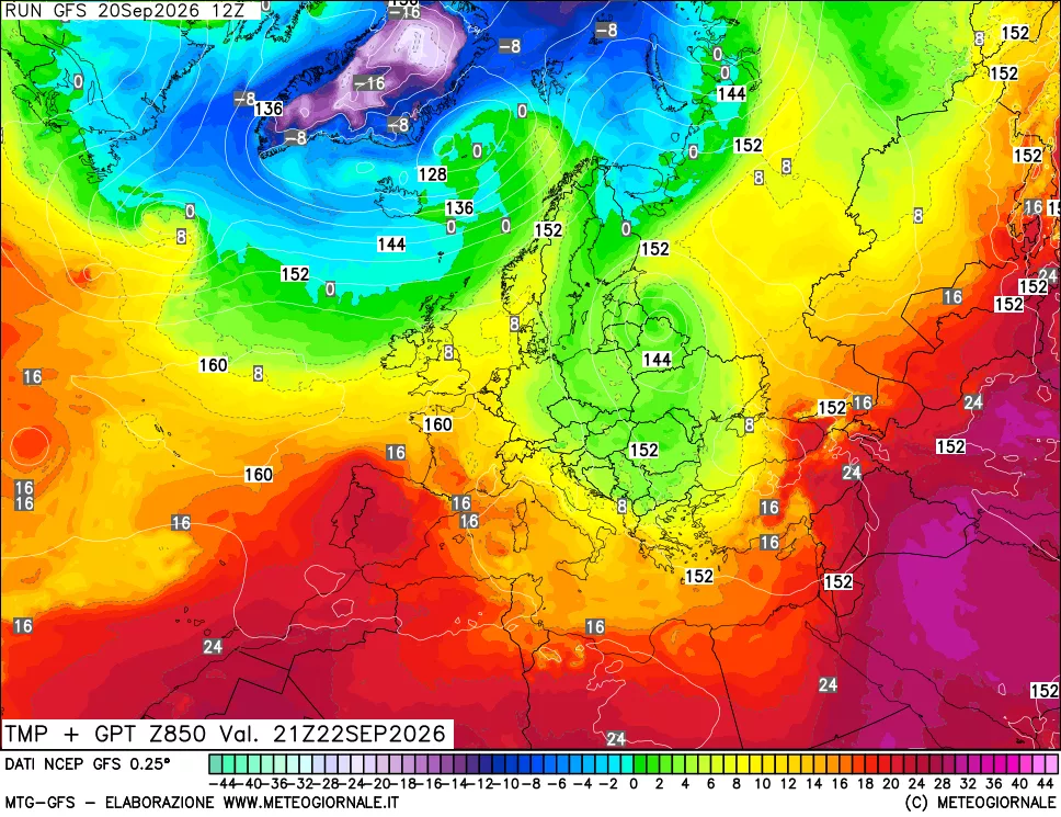 mappa 850 hPa Temp + GPT