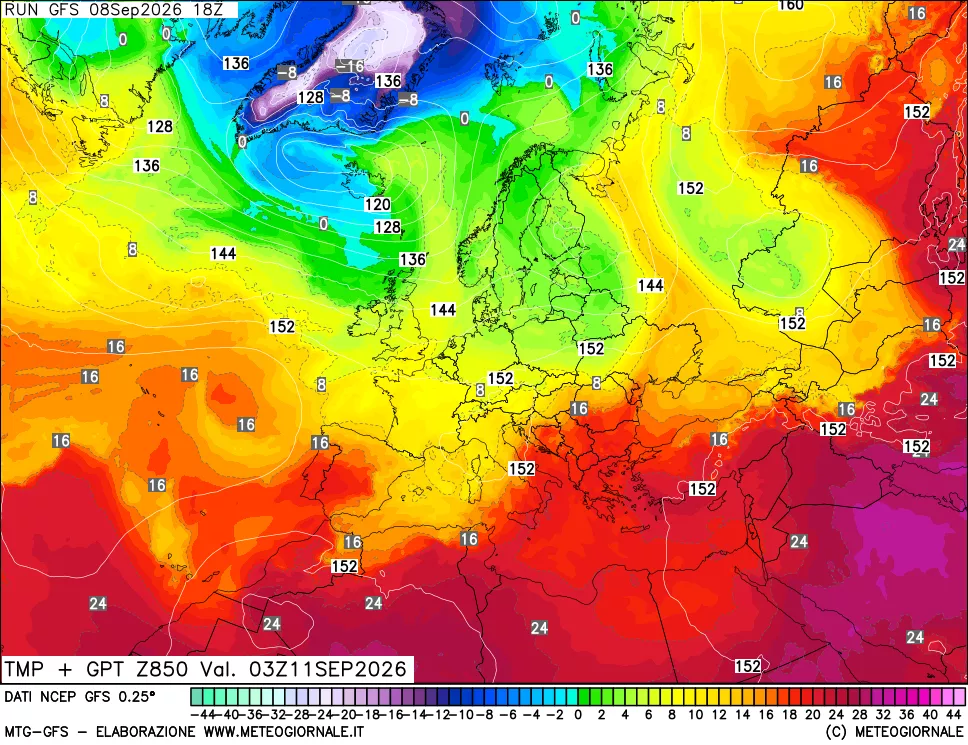 mappa 850 hPa Temp + GPT