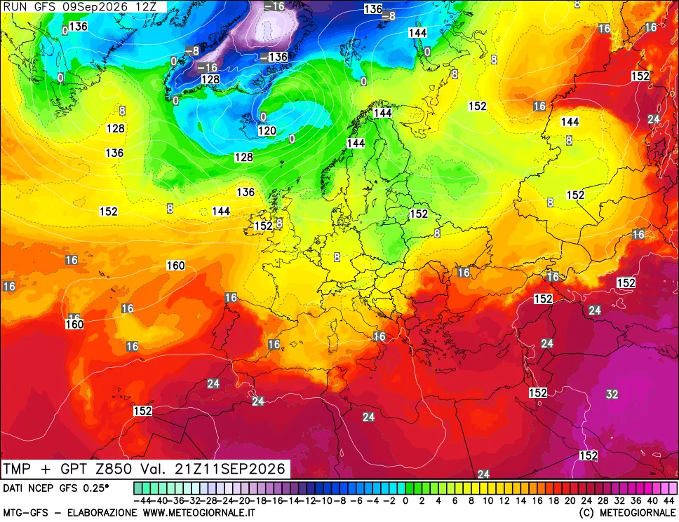 mappa 850 hPa Temp + GPT