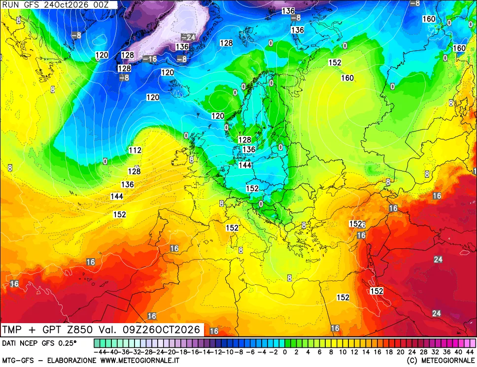 mappa 850 hPa Temp + GPT