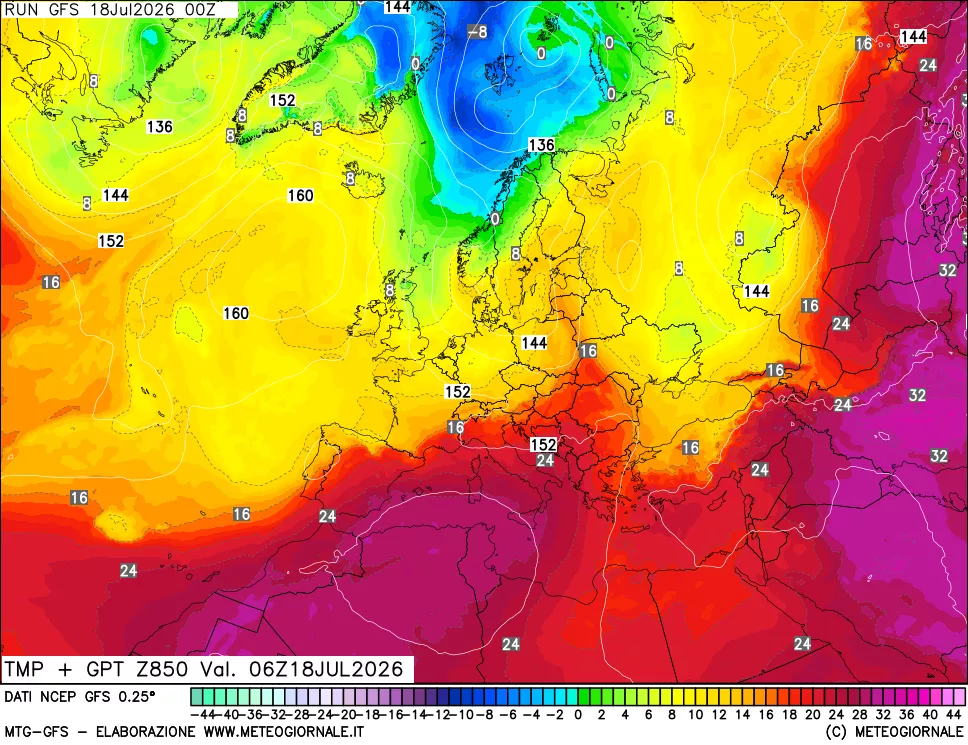 mappa 850 hPa Temp + GPT