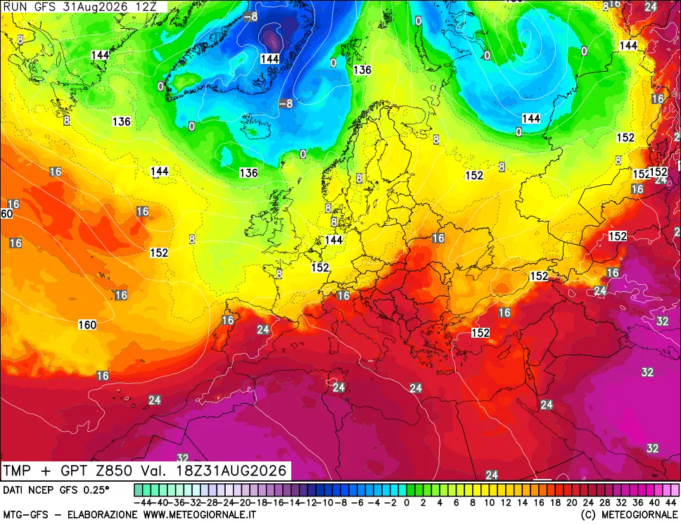 mappa 850 hPa Temp + GPT