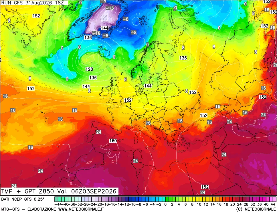 mappa 850 hPa Temp + GPT