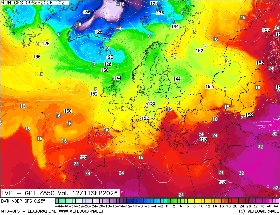 mappa 850 hPa Temp + GPT