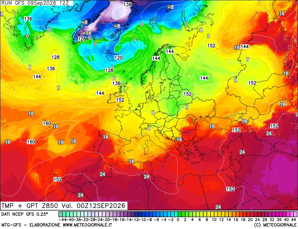 mappa 850 hPa Temp + GPT