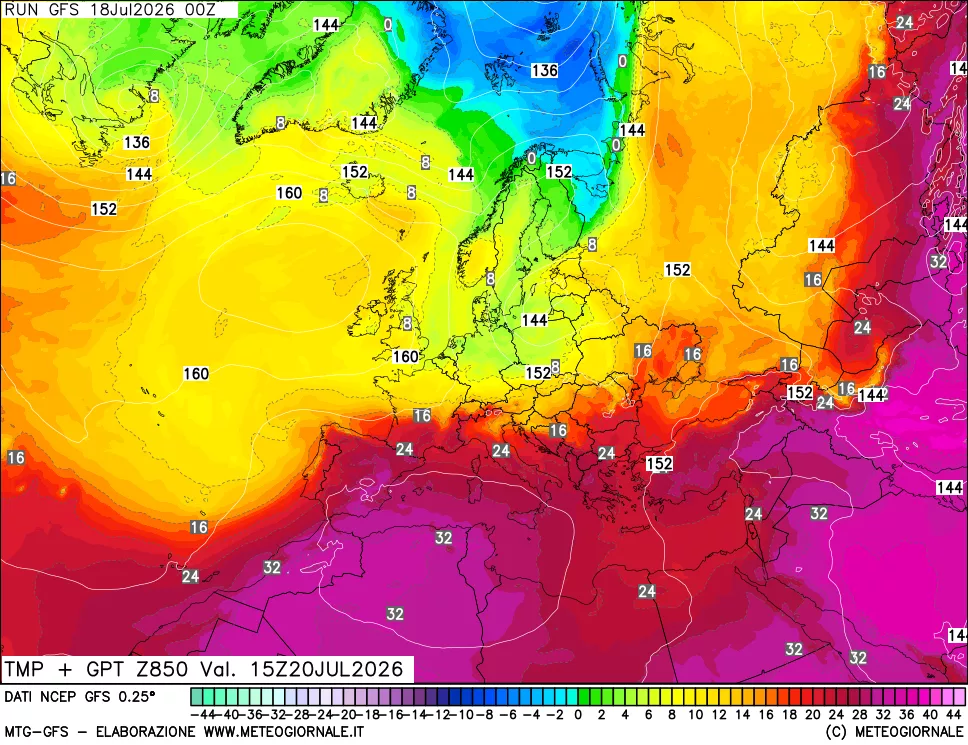 mappa 850 hPa Temp + GPT