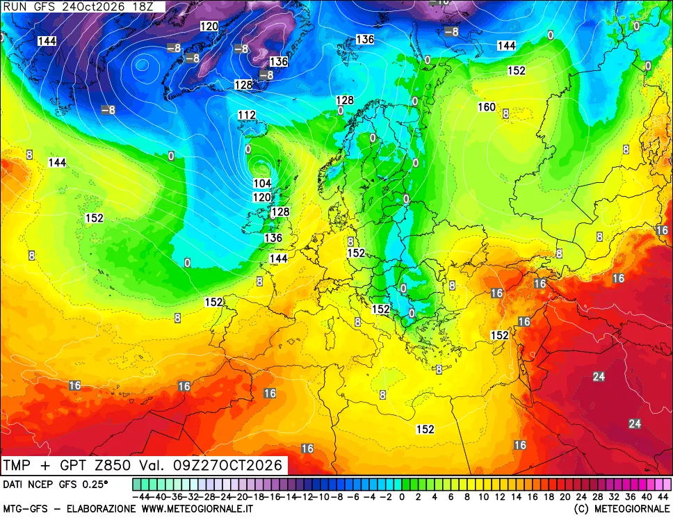 mappa 850 hPa Temp + GPT