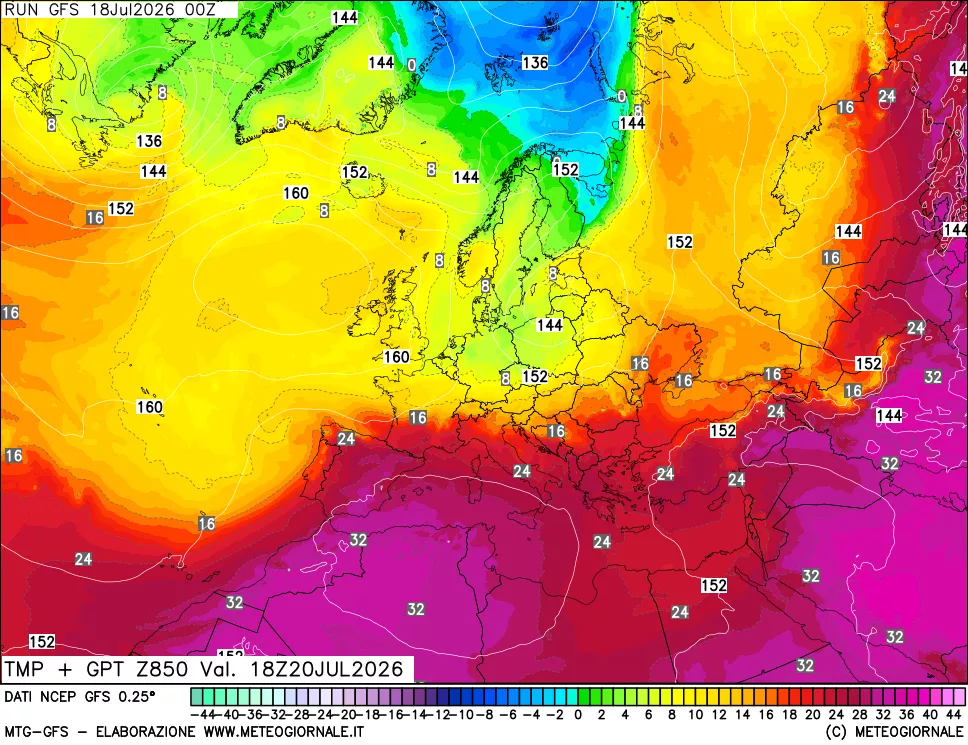mappa 850 hPa Temp + GPT