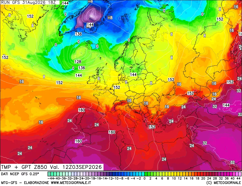 mappa 850 hPa Temp + GPT