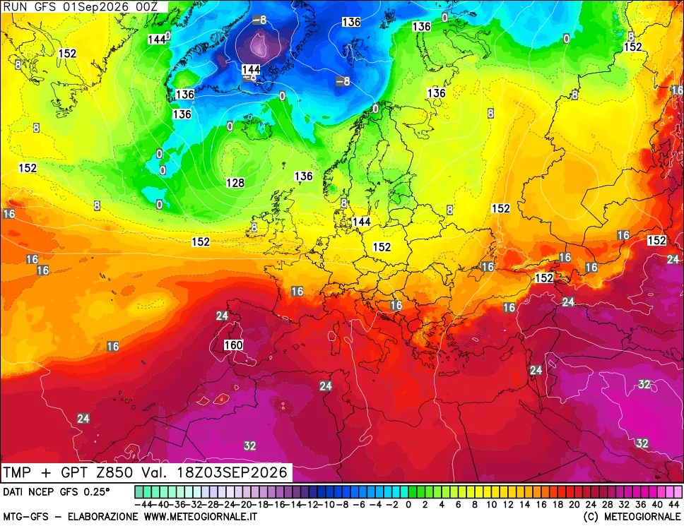mappa 850 hPa Temp + GPT