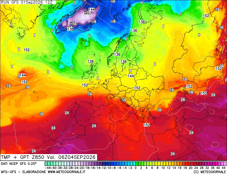 mappa 850 hPa Temp + GPT