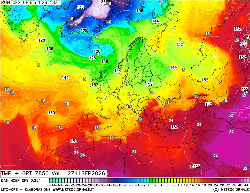 mappa 850 hPa Temp + GPT