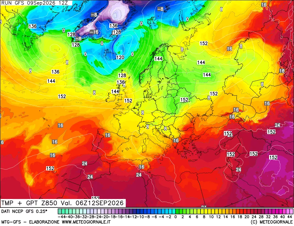 mappa 850 hPa Temp + GPT
