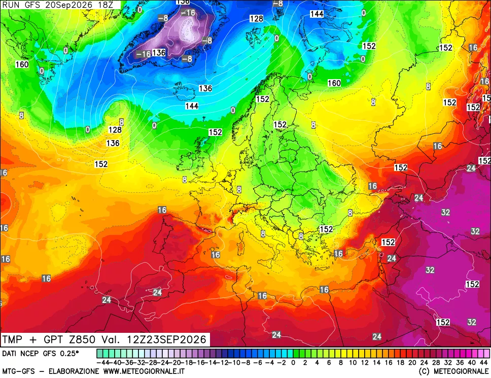 mappa 850 hPa Temp + GPT