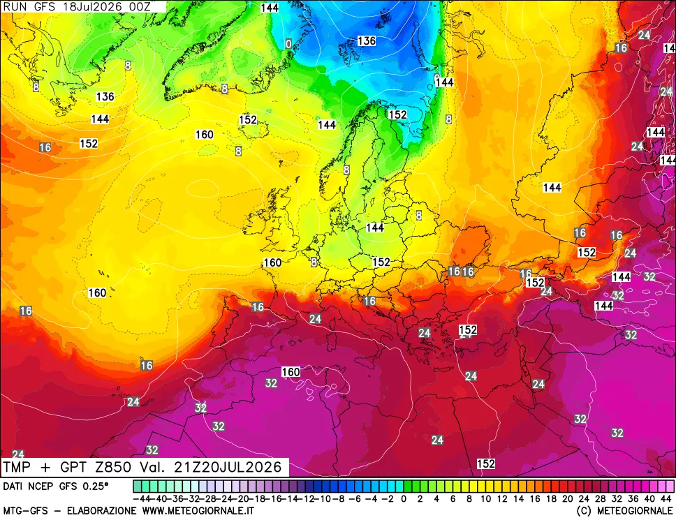 mappa 850 hPa Temp + GPT