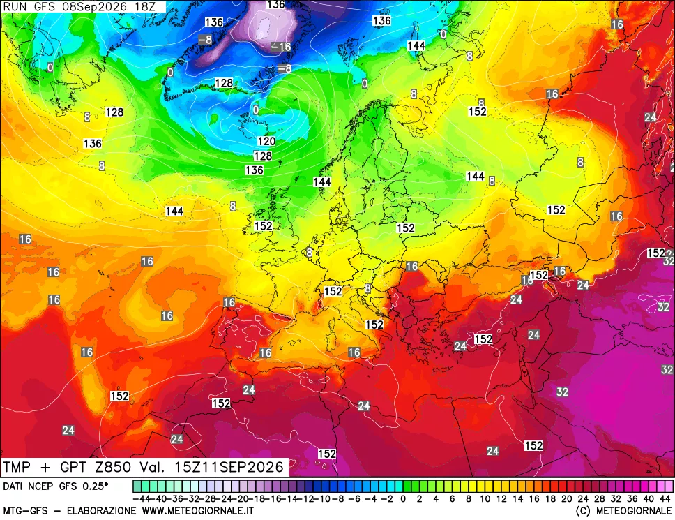 mappa 850 hPa Temp + GPT