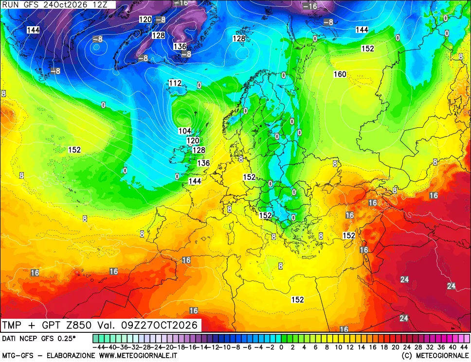 mappa 850 hPa Temp + GPT