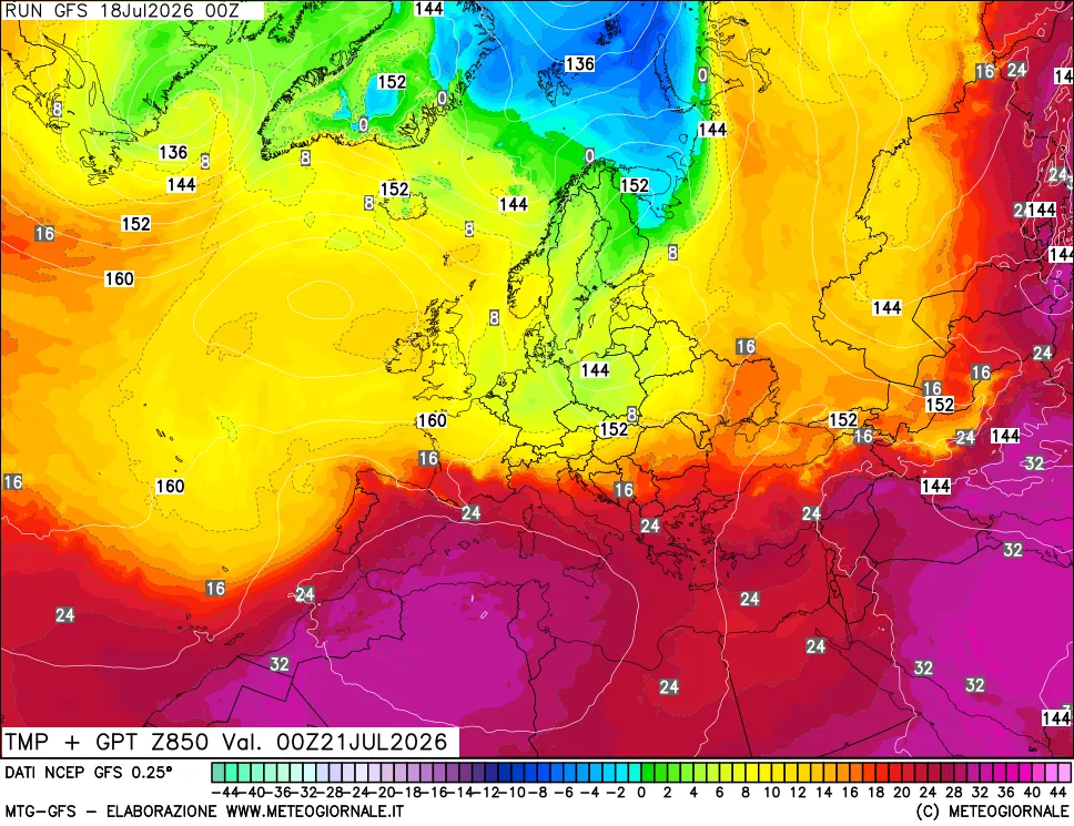 mappa 850 hPa Temp + GPT