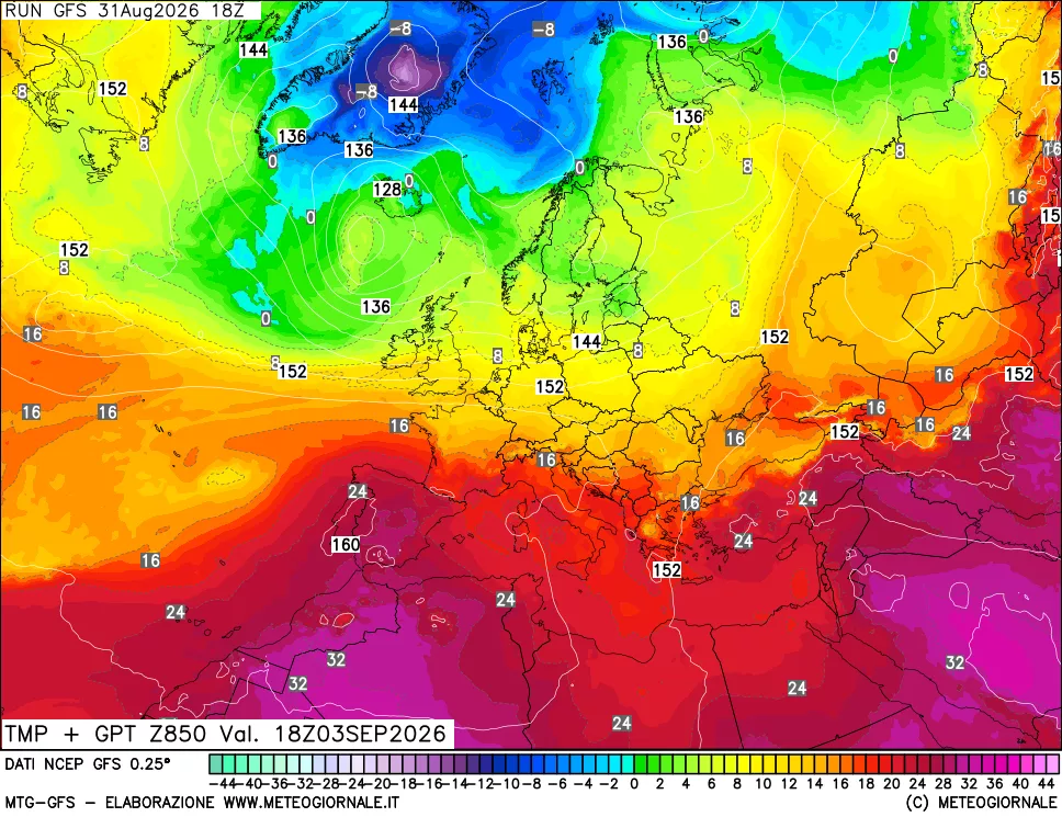 mappa 850 hPa Temp + GPT