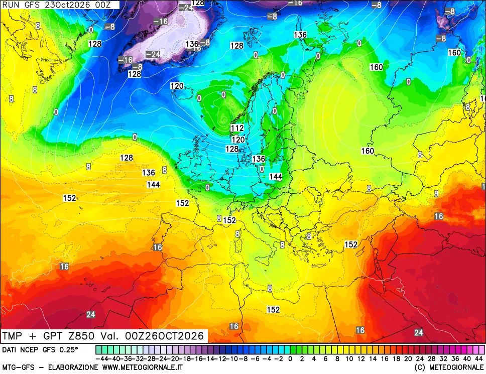 mappa 850 hPa Temp + GPT