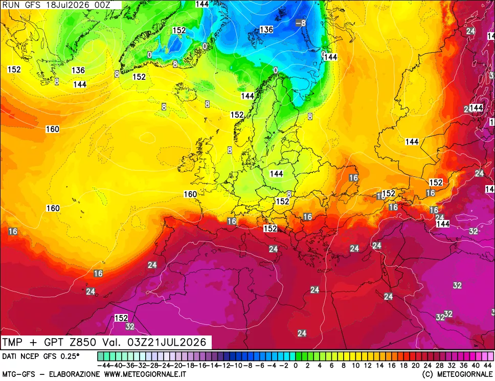 mappa 850 hPa Temp + GPT