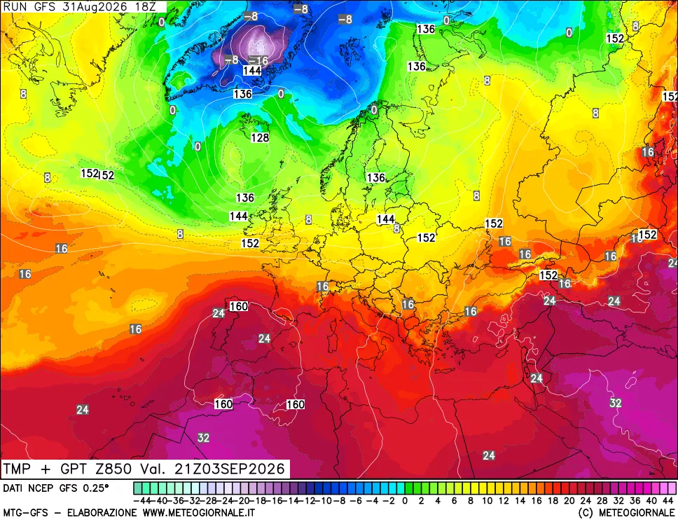 mappa 850 hPa Temp + GPT