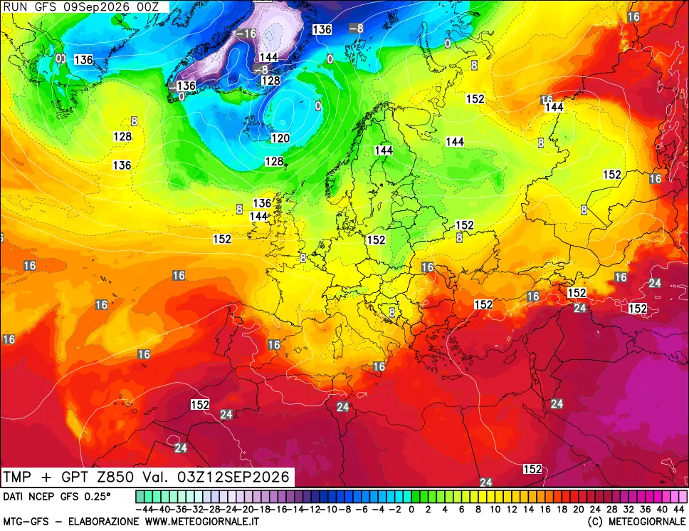 mappa 850 hPa Temp + GPT