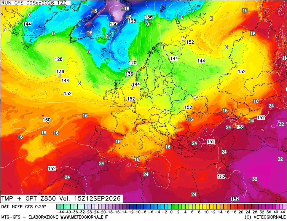 mappa 850 hPa Temp + GPT