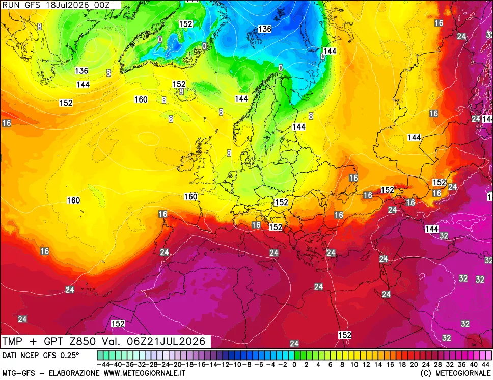 mappa 850 hPa Temp + GPT