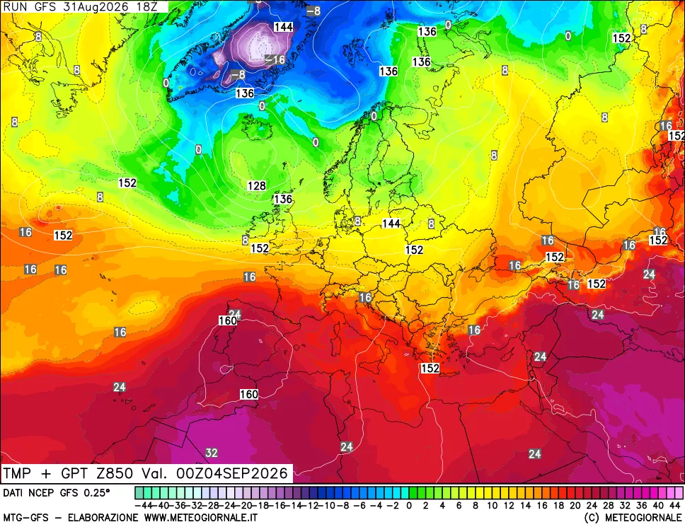 mappa 850 hPa Temp + GPT
