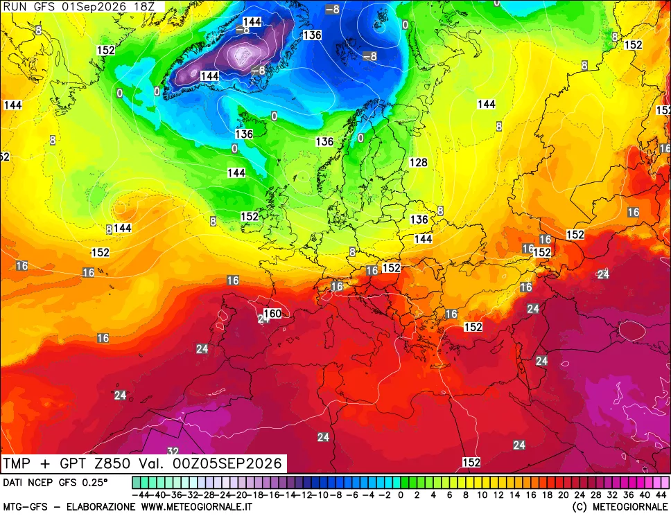 mappa 850 hPa Temp + GPT