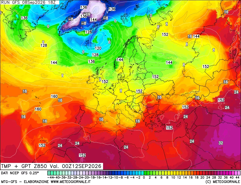 mappa 850 hPa Temp + GPT
