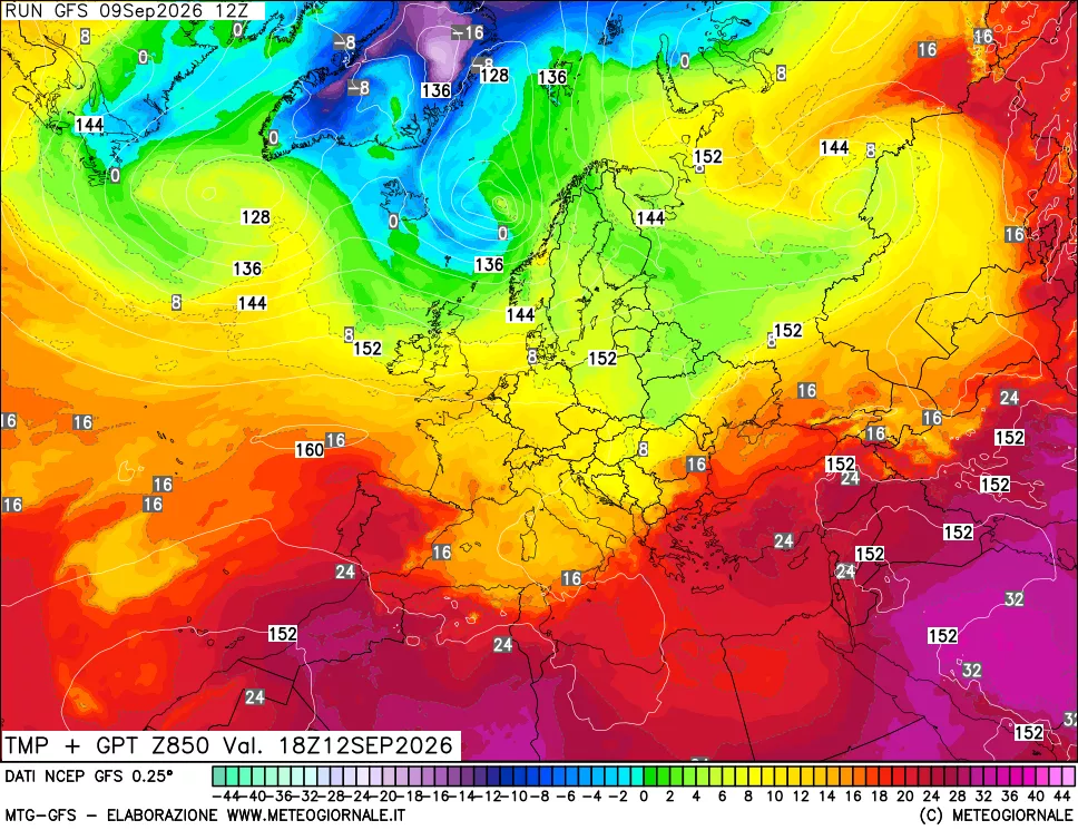 mappa 850 hPa Temp + GPT