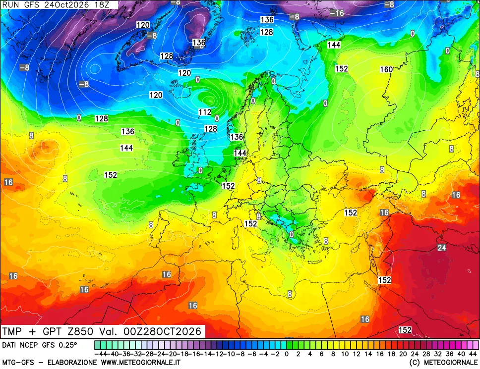 mappa 850 hPa Temp + GPT