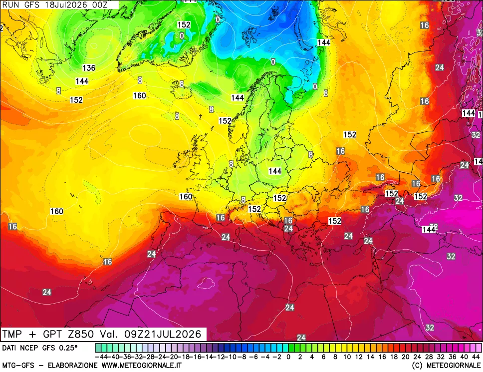 mappa 850 hPa Temp + GPT