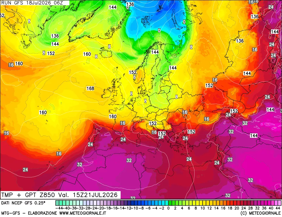 mappa 850 hPa Temp + GPT