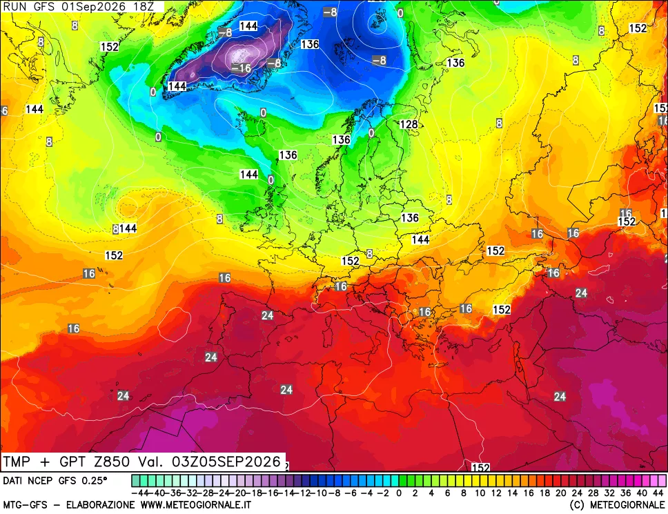 mappa 850 hPa Temp + GPT