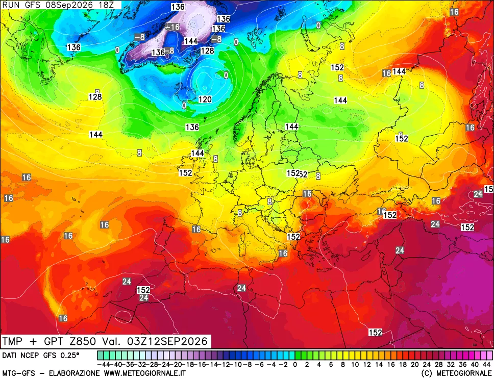 mappa 850 hPa Temp + GPT