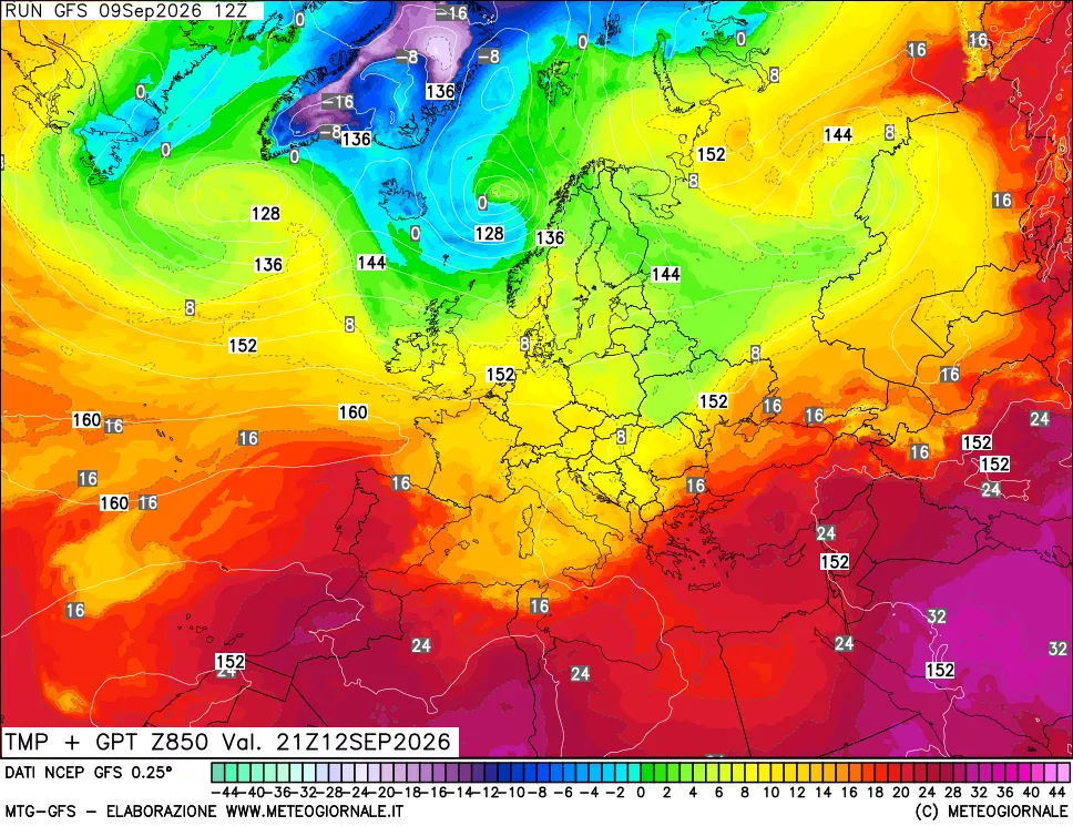 mappa 850 hPa Temp + GPT