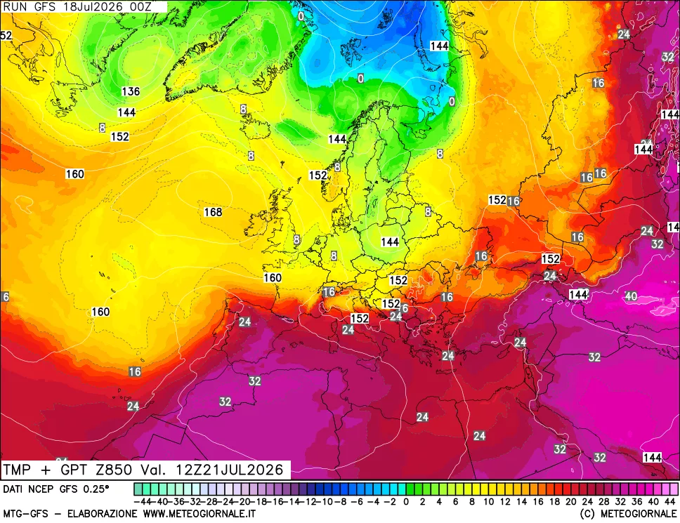 mappa 850 hPa Temp + GPT