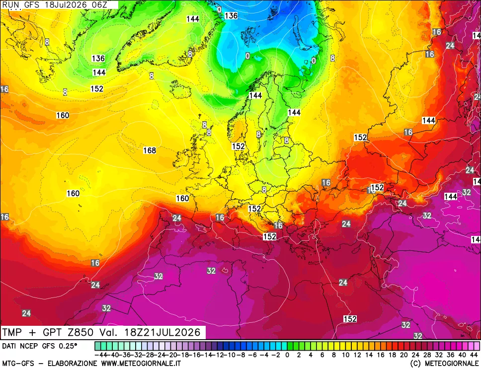 mappa 850 hPa Temp + GPT