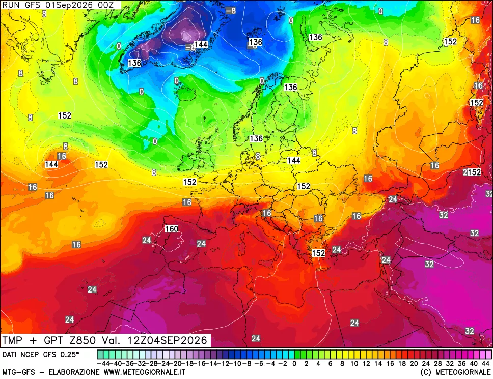 mappa 850 hPa Temp + GPT