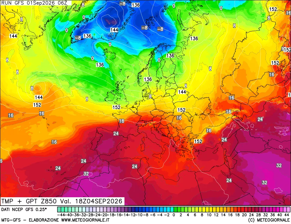mappa 850 hPa Temp + GPT