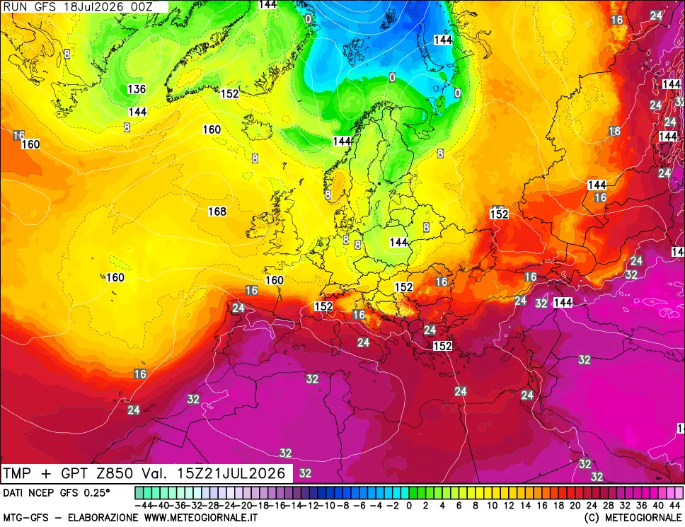 mappa 850 hPa Temp + GPT