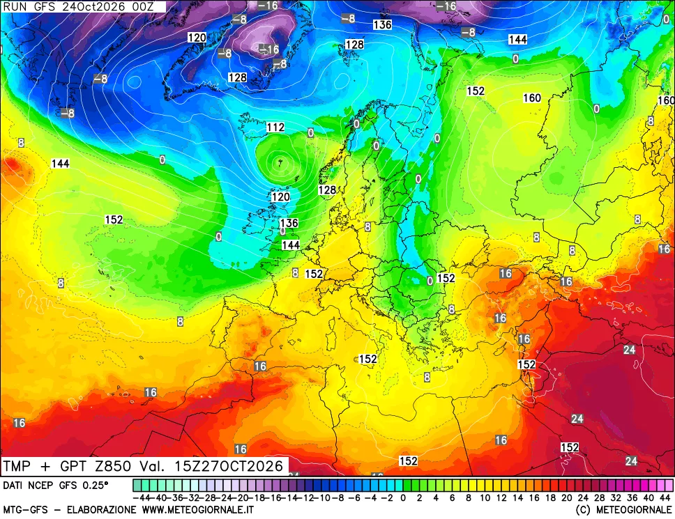 mappa 850 hPa Temp + GPT
