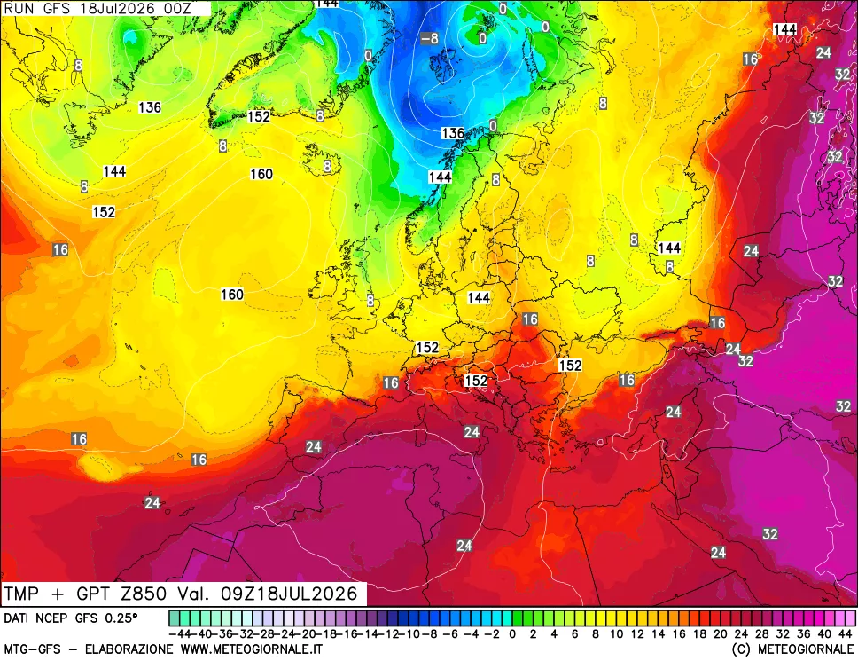 mappa 850 hPa Temp + GPT