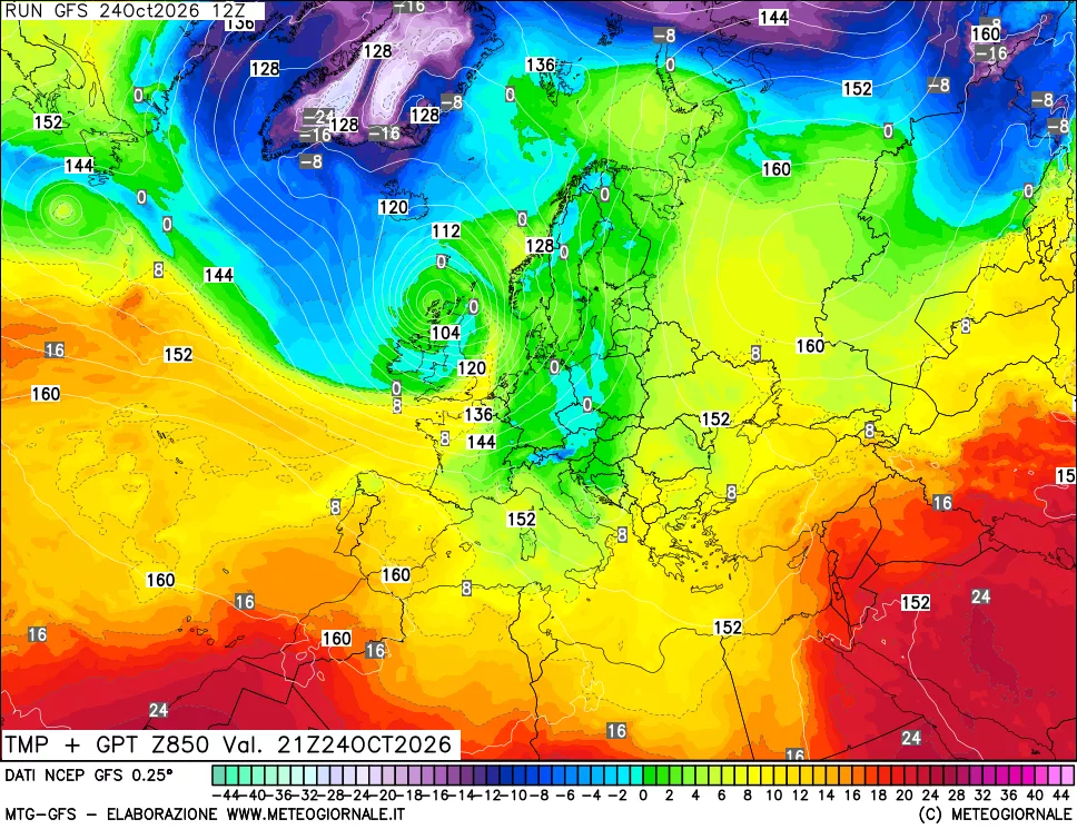 mappa 850 hPa Temp + GPT