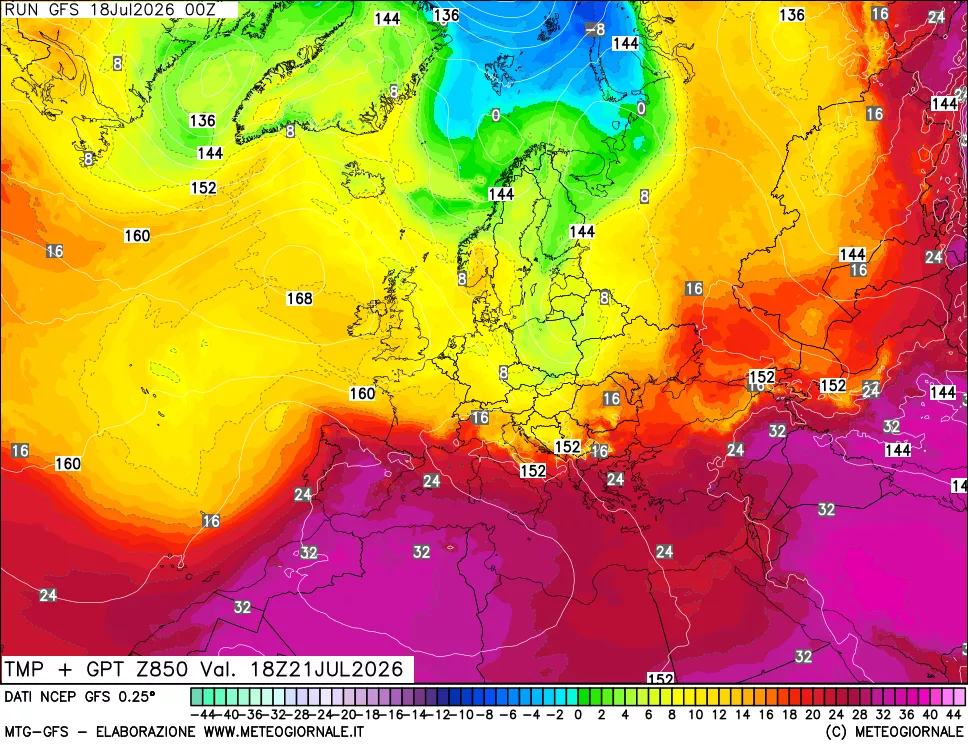 mappa 850 hPa Temp + GPT