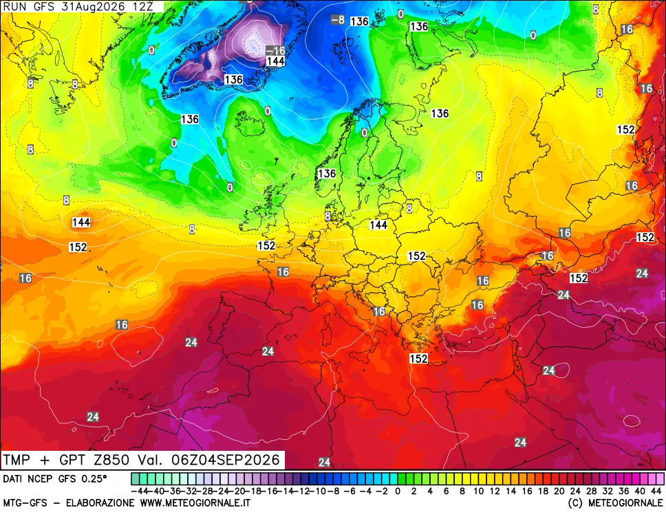 mappa 850 hPa Temp + GPT